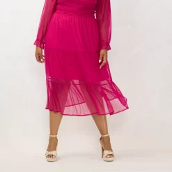 Plus Size LC Lauren Conrad Smocked Waist Tiered Midi Skirt