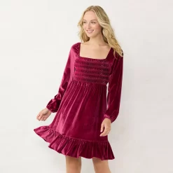 Petite LC Lauren Conrad Smocked Flounce-Hem Velvet Dress
