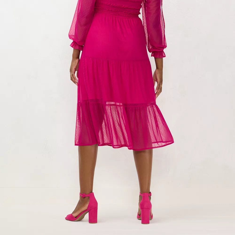 Women's LC Lauren Conrad Smocked Sheer-Hem Midi Skirt - Image 2