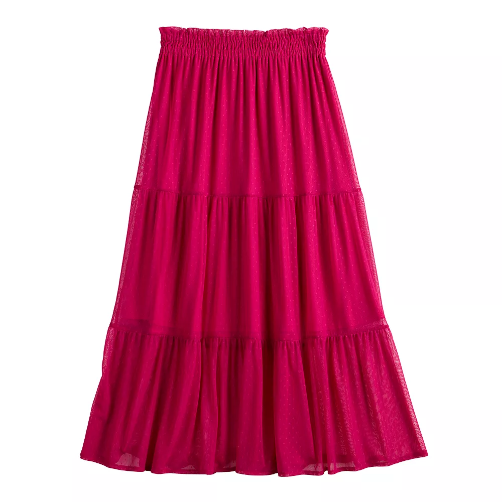 Women's LC Lauren Conrad Smocked Sheer-Hem Midi Skirt - Image 3