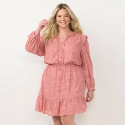 Plus Size LC Lauren Conrad Ruffle Neck Button Front Dress