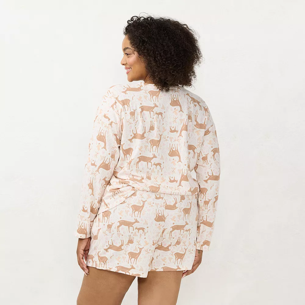 Plus Size LC Lauren Conrad Long Sleeve Henley Pajama Top & Pajama Shorts Sleep Set - Image 3