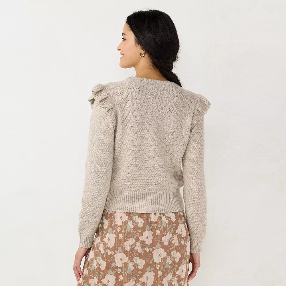 Women's LC Lauren Conrad Cable-Knit Ruffle Sweater - Image 4