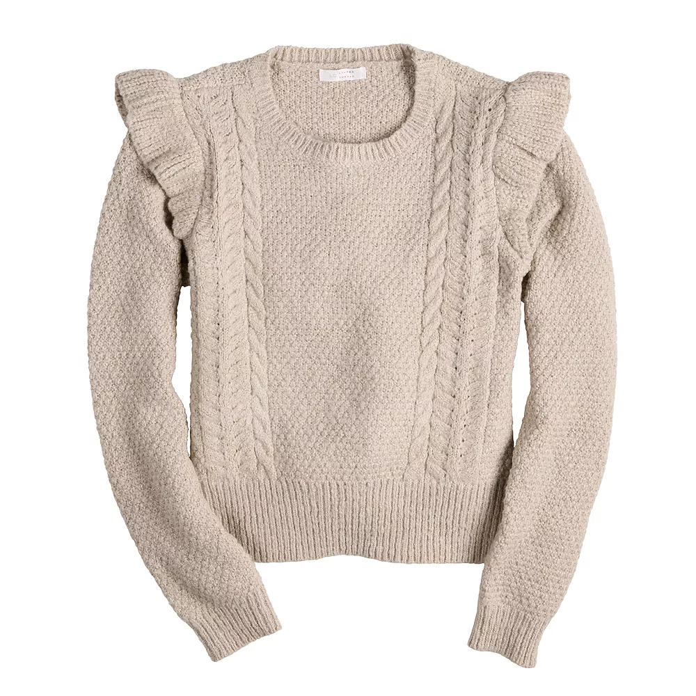 Women's LC Lauren Conrad Cable-Knit Ruffle Sweater - Image 5