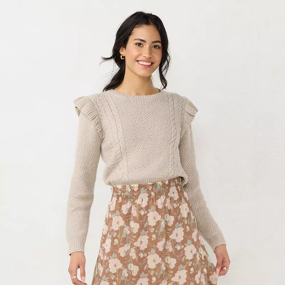 Women's LC Lauren Conrad Cable-Knit Ruffle Sweater