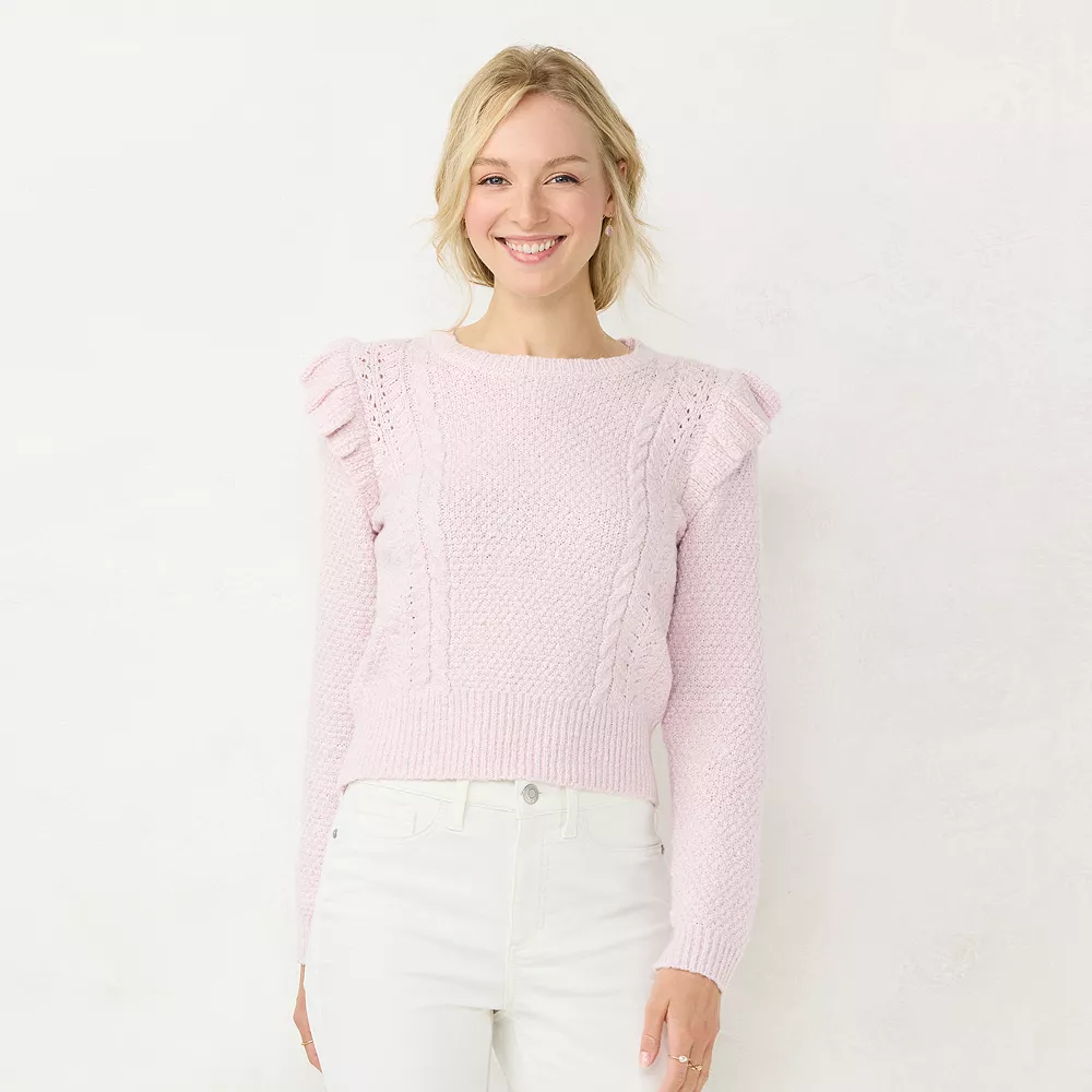 Women's LC Lauren Conrad Cable-Knit Ruffle Sweater - Image 2