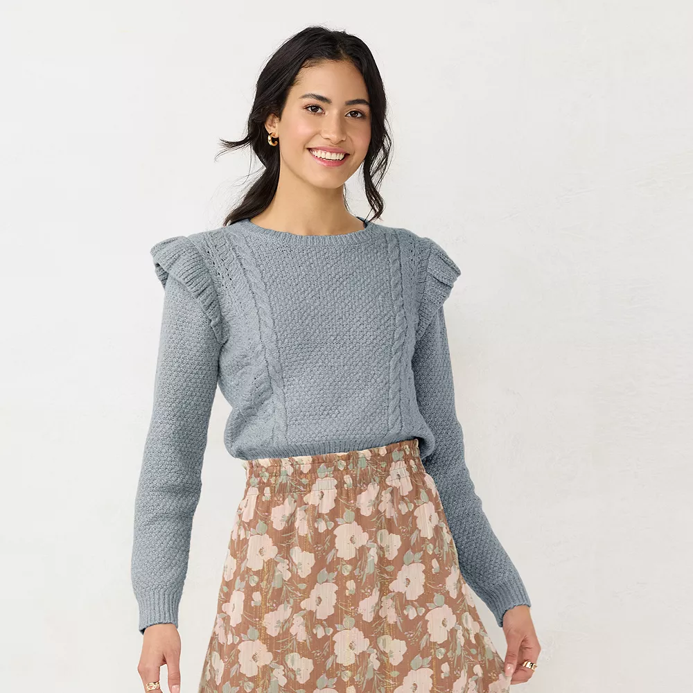 Women's LC Lauren Conrad Cable-Knit Ruffle Sweater - Image 3