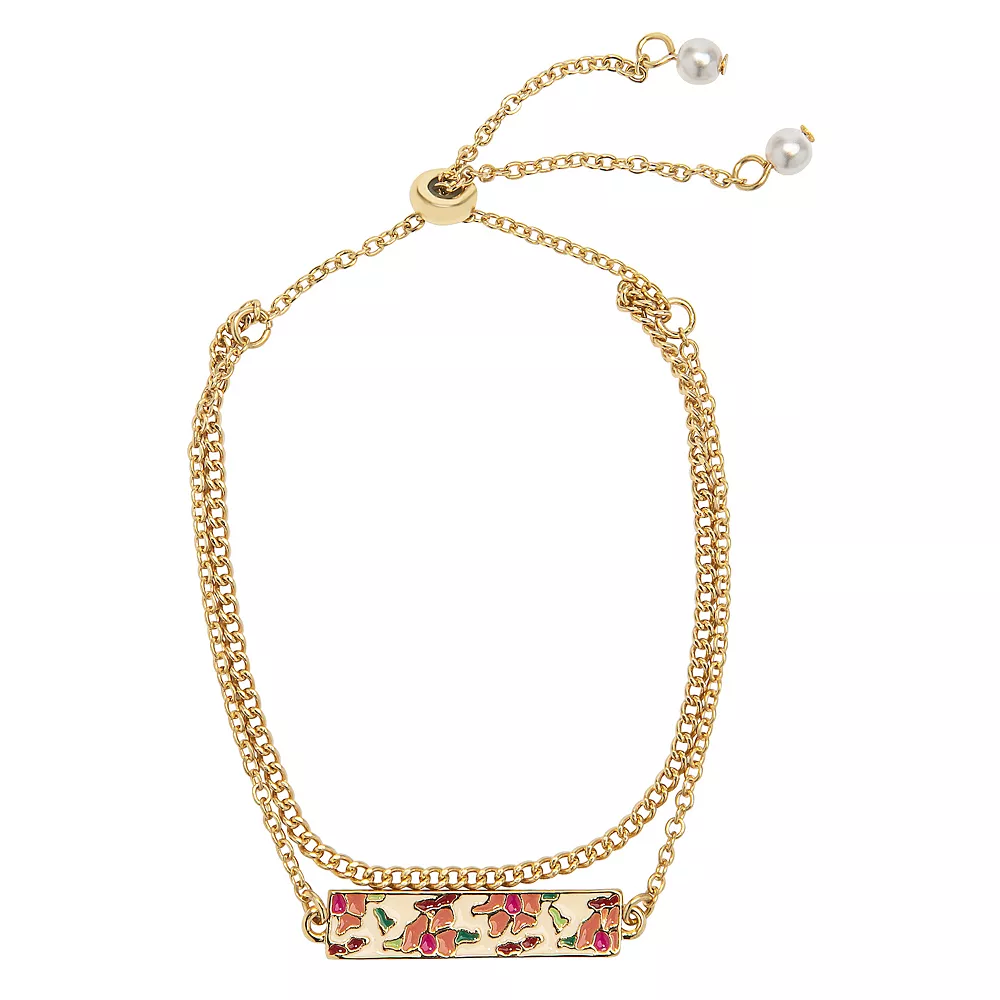 LC Lauren Conrad 2 Row Chain & Floral Enamel Bar Necklace - Image 2