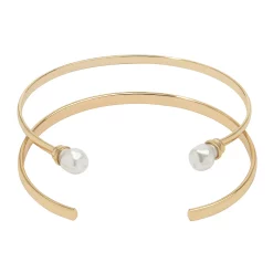 LC Lauren Conrad 2 Pack Organic Pearl Ends Engraved Cuff Bracelet Set
