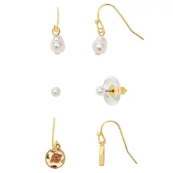 LC Lauren Conrad 3 Pack Organic Pearl Floral Enamel Hoop Earring Set