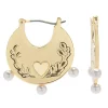 LC Lauren Conrad Engraved Heart & Vines With Organic Pearls Hoop Earrings