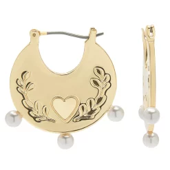 LC Lauren Conrad Engraved Heart & Vines With Organic Pearls Hoop Earrings
