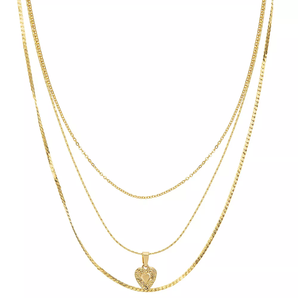 LC Lauren Conrad 3 Row Multi Chained Heart Pendant Necklace
