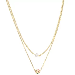 LC Lauren Conrad 2 Row Pearl & Floral Enamel Bead Necklace