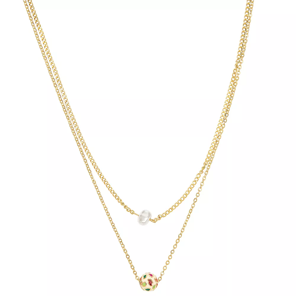 LC Lauren Conrad 2 Row Pearl & Floral Enamel Bead Necklace