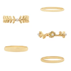 LC Lauren Conrad 5 Pack Gold Pearl, Roses, Vines Ring Set