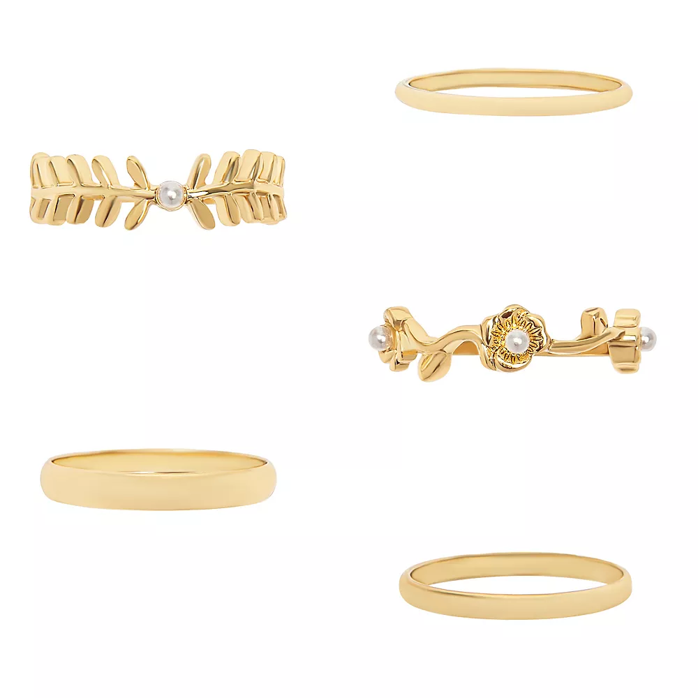 LC Lauren Conrad 5 Pack Gold Pearl, Roses, Vines Ring Set