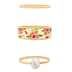 LC Lauren Conrad 3 Pack Pearl & Floral Enamel Ring Set