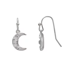 LC Lauren Conrad Silver Tone Simulated Crystal Moon Nickel Free Drop Earrings
