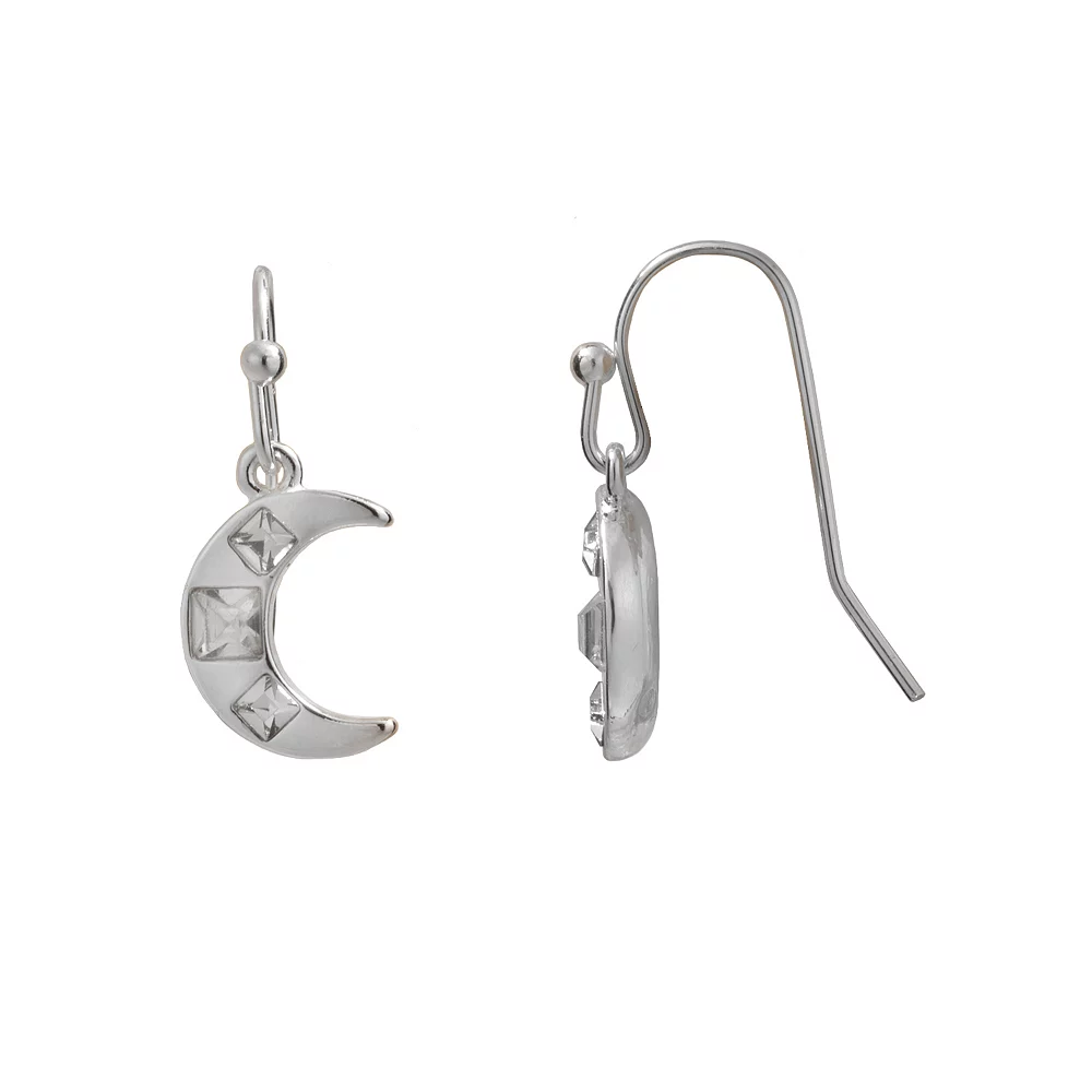 LC Lauren Conrad Silver Tone Simulated Crystal Moon Nickel Free Drop Earrings