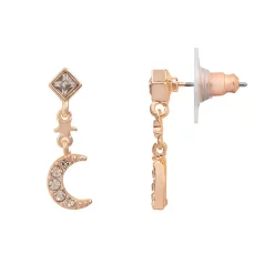 LC Lauren Conrad Rose Gold Tone Simulated Crystal and Pave Moon Nickel Free Drop Earrings