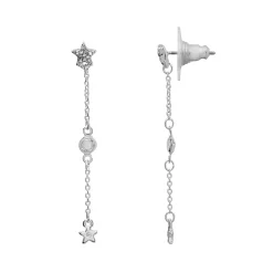 LC Lauren Conrad Silver Tone Pave Star Linear Nickel Free Drop Earrings