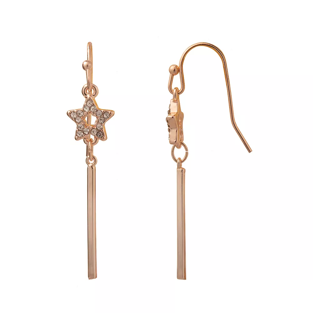 LC Lauren Conrad Rose Gold Tone Open Pave Star Bar Nickel Free Drop Earrings