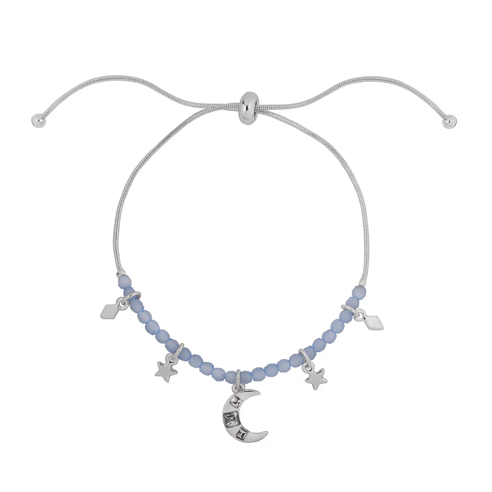 LC Lauren Conrad Silver Tone Simulated Crystal Celestial Charm Nickel Free Pull Tie Bracelet