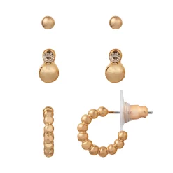 LC Lauren Conrad Gold Tone Clean Metal Balls Nickel Free Earring Set