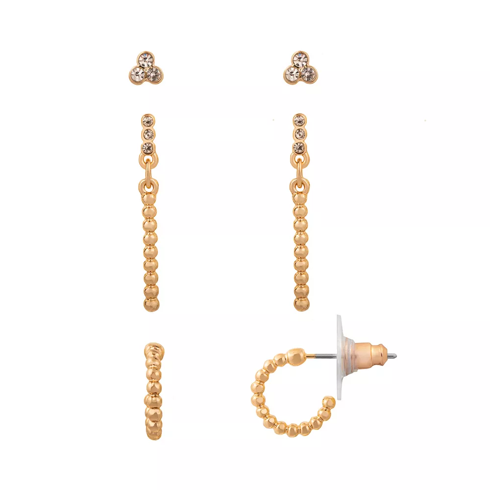 LC Lauren Conrad Gold Tone Clean Metal Balls With Simulated Crystal Earring Nickel Free Set