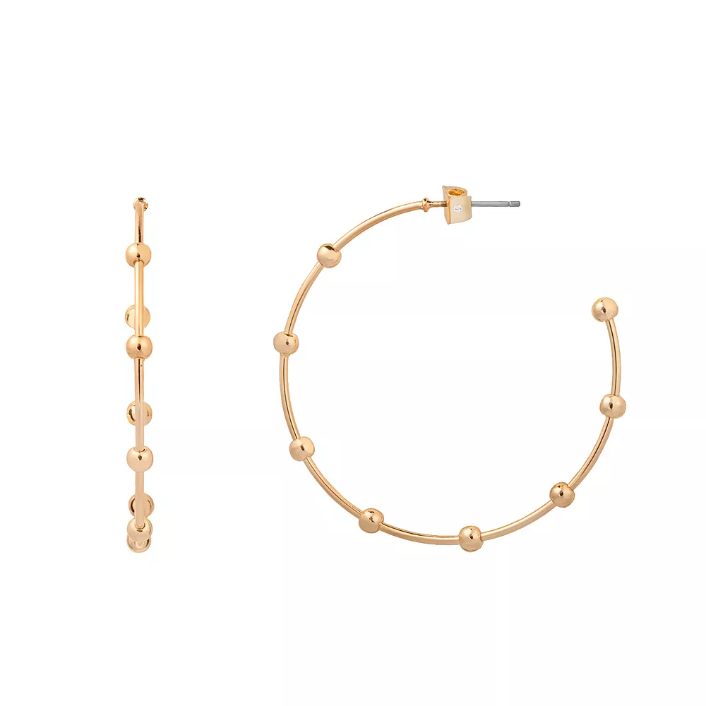 LC Lauren Conrad Gold Tone Large Hoops with Clean Metal Ball Nickel Free Earrings