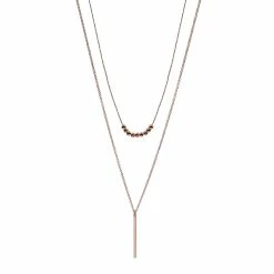 LC Lauren Conrad Rose Gold Tone Two Row Metal Ball Bead and Bar Long Nickel Free Pendant Necklace