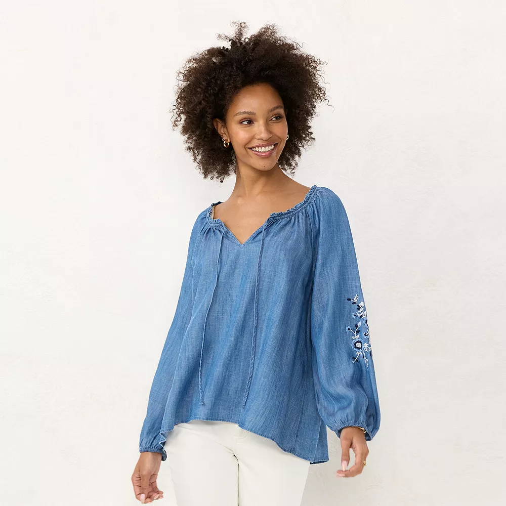 Women's LC Lauren Conrad Tie-Front Peasant Top - Image 7