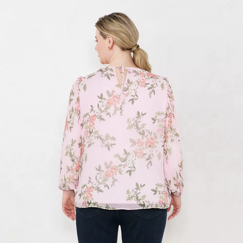 Plus Size LC Lauren Conrad Flowy Puff-Sleeve Popover Top - Image 4