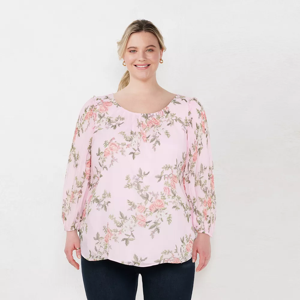 Plus Size LC Lauren Conrad Flowy Puff-Sleeve Popover Top - Image 3