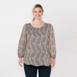 Plus Size LC Lauren Conrad Flowy Puff-Sleeve Popover Top
