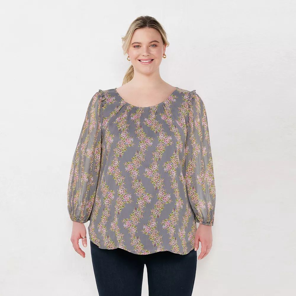 Plus Size LC Lauren Conrad Flowy Puff-Sleeve Popover Top