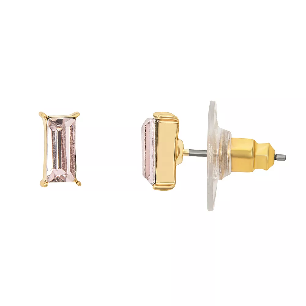 LC Lauren Conrad Gold Tone Pink Crystal Baguette Stud Earrings