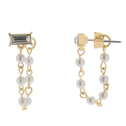 LC Lauren Conrad Gold Tone Crystal & Simulated Pearl Chain Front-to-Back Earrings