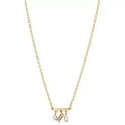 LC Lauren Conrad Gold Tone Bar with Simulated Pearls and Baguette Shaky Pendant Necklace