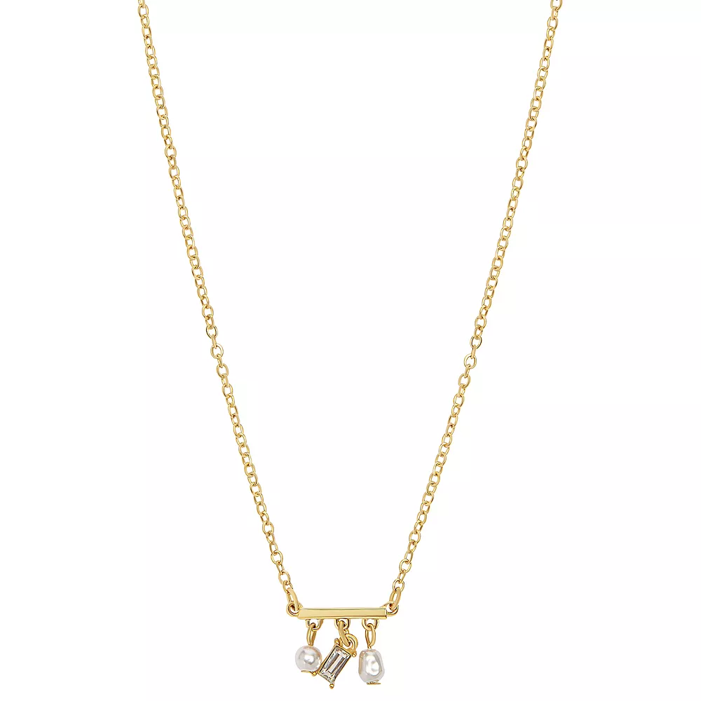 LC Lauren Conrad Gold Tone Bar with Simulated Pearls and Baguette Shaky Pendant Necklace