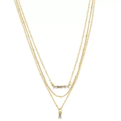 LC Lauren Conrad Gold Tone 3 Row Clear Baguettes and Simulated Pearl Bar and Pendant Necklace