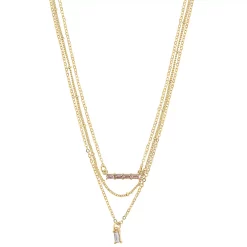 LC Lauren Conrad Gold Tone 3 Row Pink Baguettes Bar and Pendant Necklace