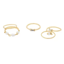 LC Lauren Conrad Gold Tone Clear Baguettes and Simulated Pearls Multi Ring Set