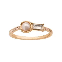 LC Lauren Conrad Gold Tone Simulated Pearl and Baguette Nickel Free Ring