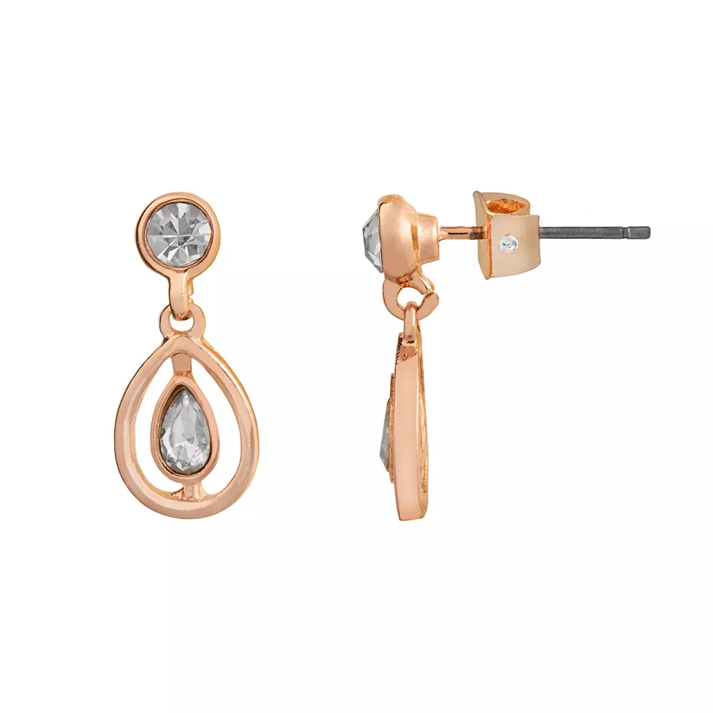 LC Lauren Conrad Rose Gold Tone Openwork Halo Teardrop Earrings