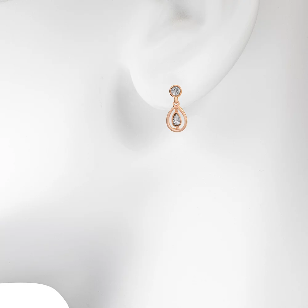 LC Lauren Conrad Rose Gold Tone Openwork Halo Teardrop Earrings - Image 2
