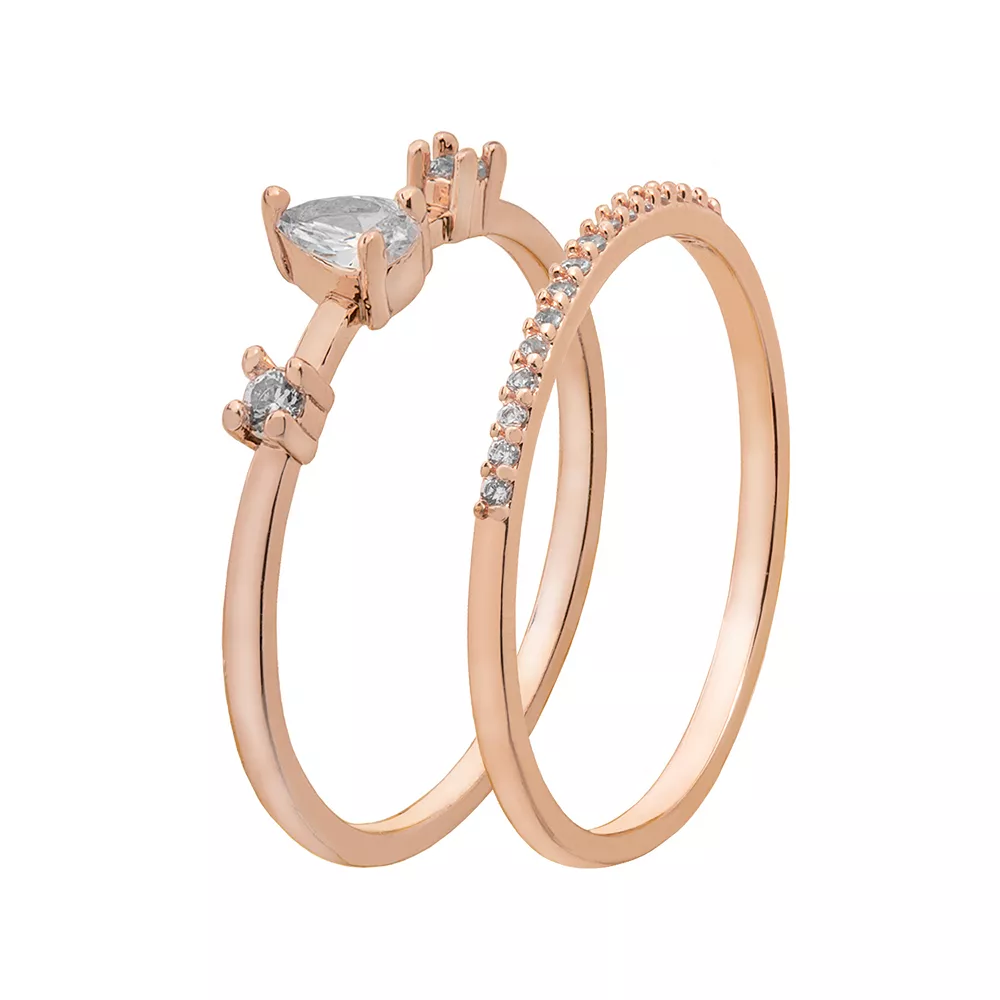 LC Lauren Conrad Rose Gold Tone Crystal Rings Duo Set - Image 2