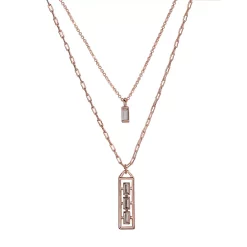 LC Lauren Conrad Rose Gold Tone Openwork Baguette Pendant Layered Necklace