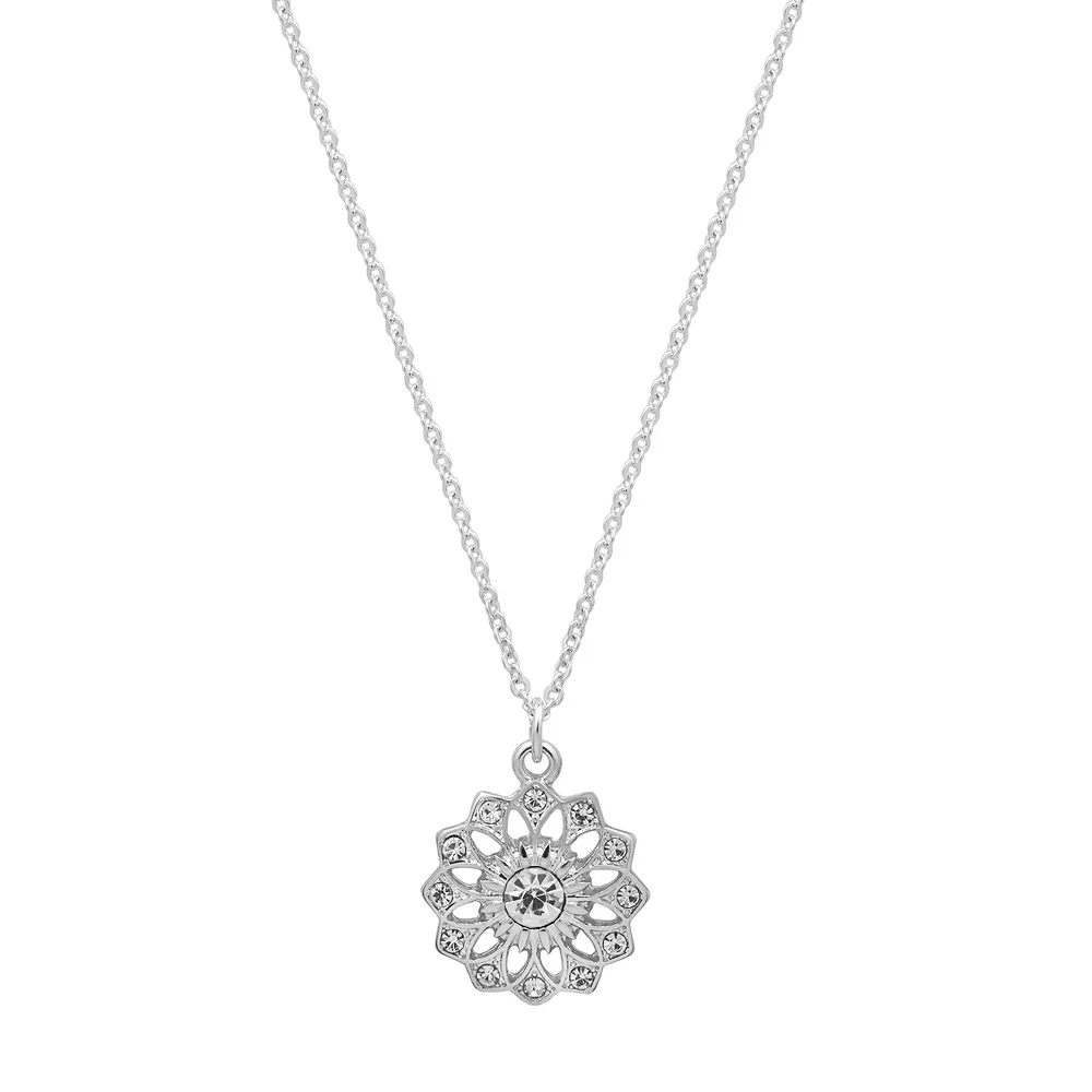 LC Lauren Conrad Silver Tone Pave Floral Filigree Nickel Free Pendant Necklace